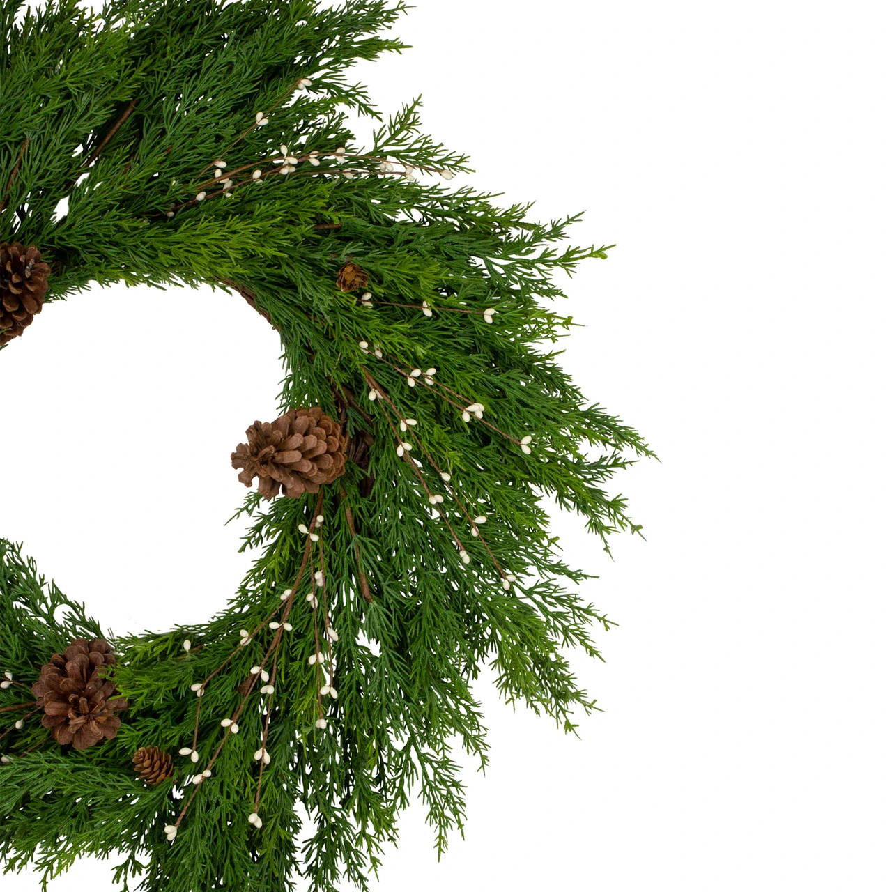 32" Cedar With Pine Cones And White Berries Artificial Christmas Wreath - Unlit 5 32" Cedar With Pine Cones And White Berries Artificial Christmas Wreath - Unlit - Image 3