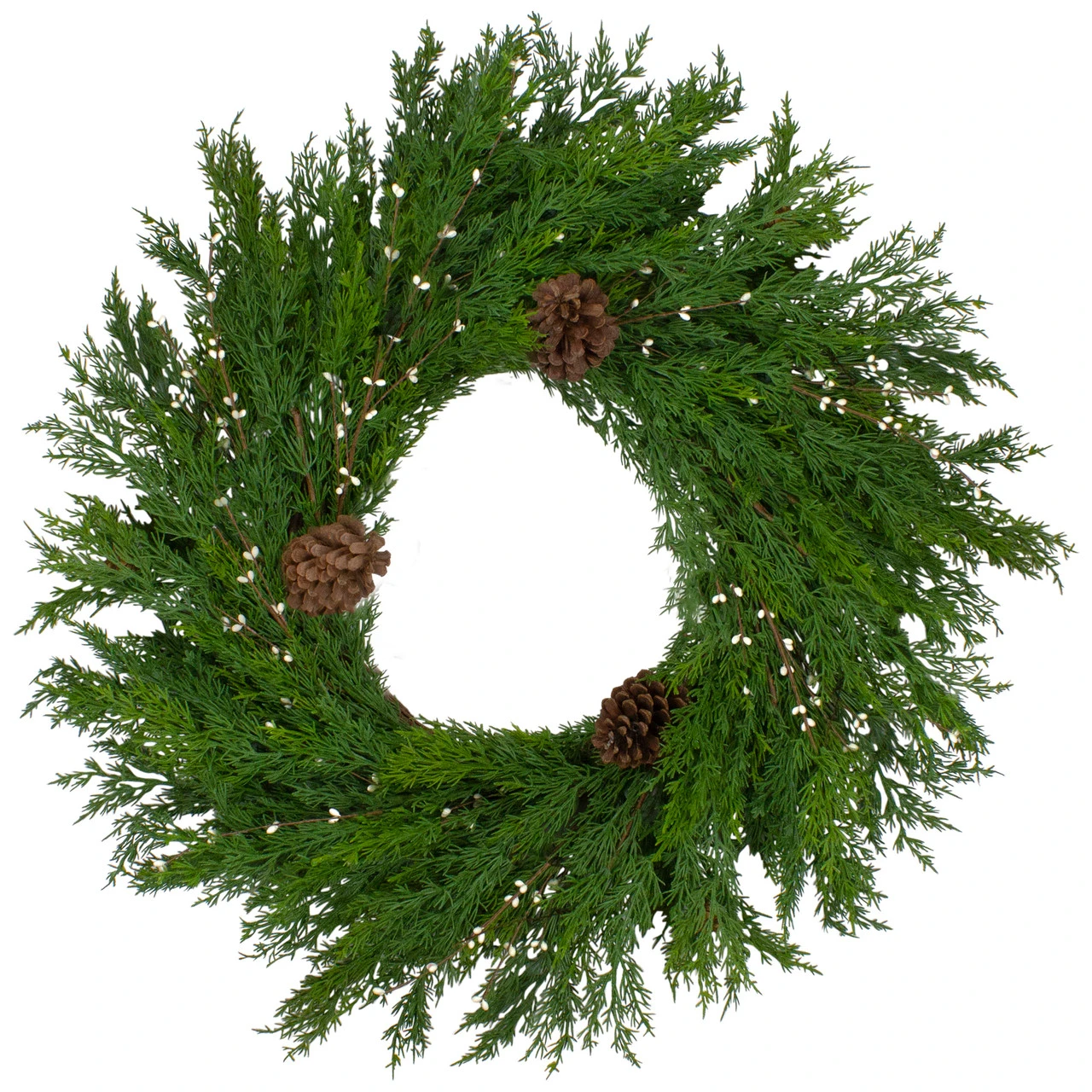 32" Cedar With Pine Cones And White Berries Artificial Christmas Wreath - Unlit 3 32" Cedar With Pine Cones And White Berries Artificial Christmas Wreath - Unlit