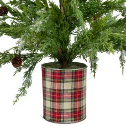 24" Iced Cedar Artificial Christmas Tree In Plaid Pot - Unlit 5 24" Iced Cedar Artificial Christmas Tree In Plaid Pot - Unlit -Optimal Christmas Shop northlight jy91578 1 15816.1667573183