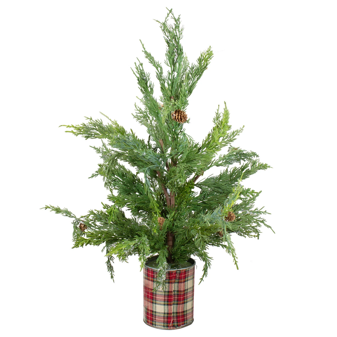 24" Iced Cedar Artificial Christmas Tree In Plaid Pot - Unlit 3 24" Iced Cedar Artificial Christmas Tree In Plaid Pot - Unlit