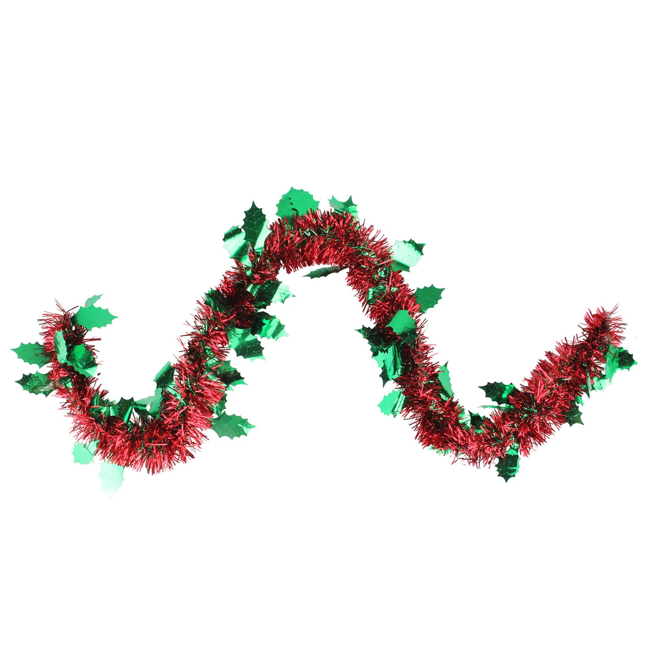 50' Shiny Red Christmas Tinsel Garland With Green Holly - Unlit 3 50' Shiny Red Christmas Tinsel Garland With Green Holly - Unlit