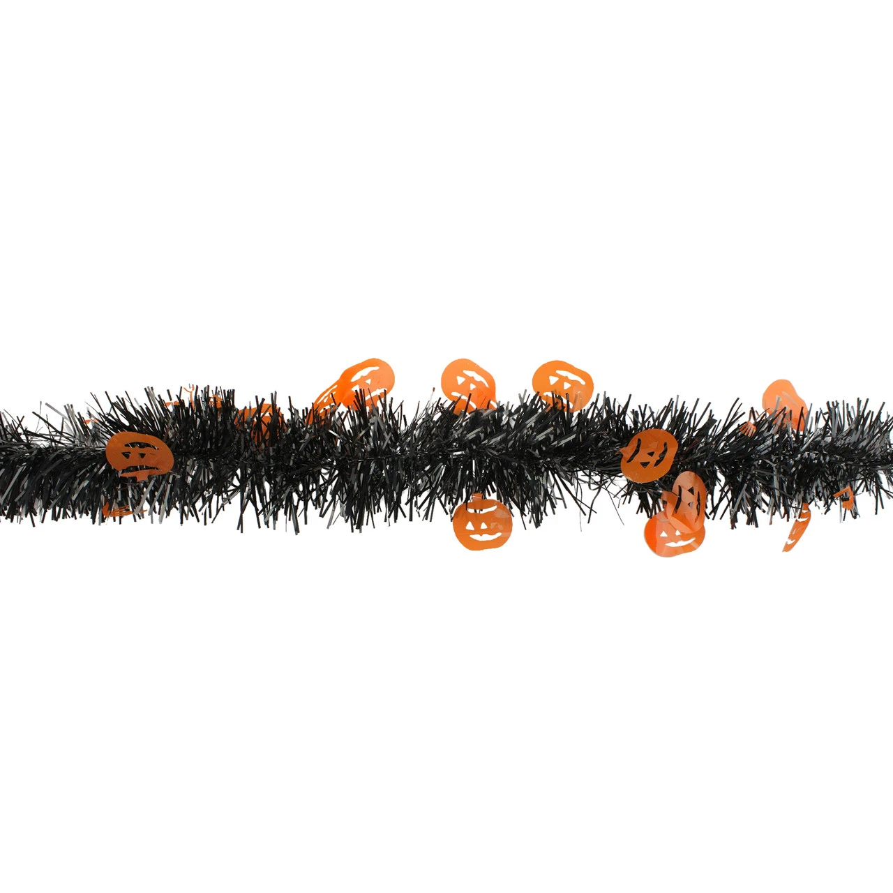 50' Black With Orange Jack O Lanterns Halloween Tinsel Garland - Unlit 4 50' Black With Orange Jack O Lanterns Halloween Tinsel Garland - Unlit - Image 2