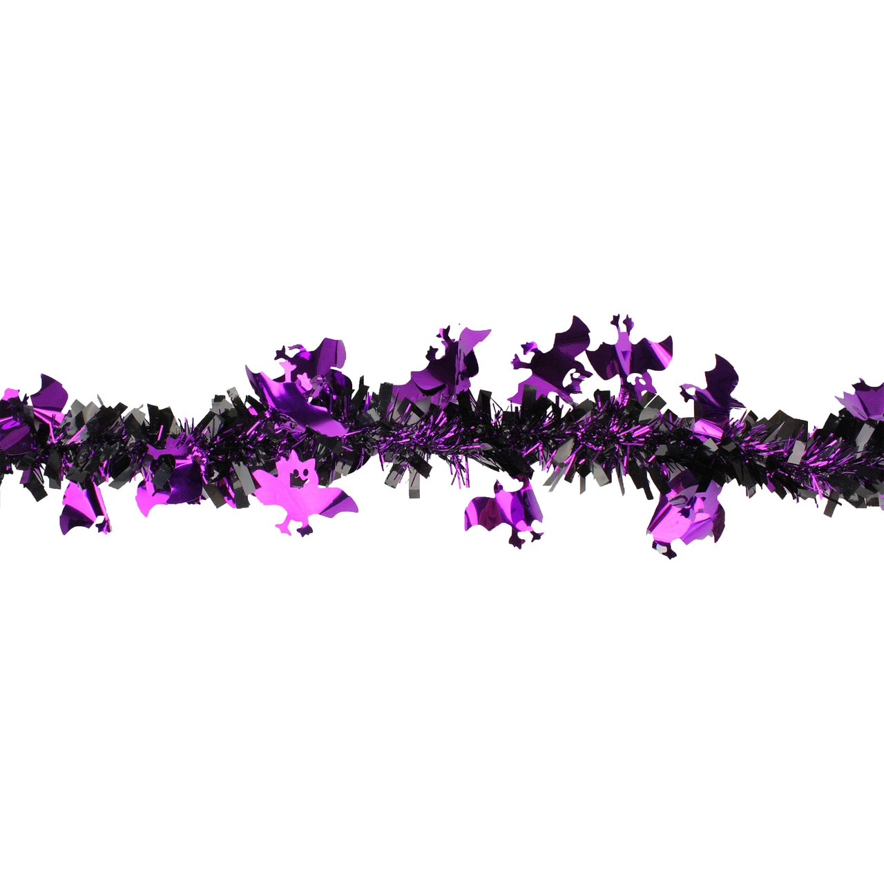 Black With Purple Bats Halloween Tinsel Garland - 50 Feet, Unlit 4 Black With Purple Bats Halloween Tinsel Garland - 50 Feet, Unlit - Image 2