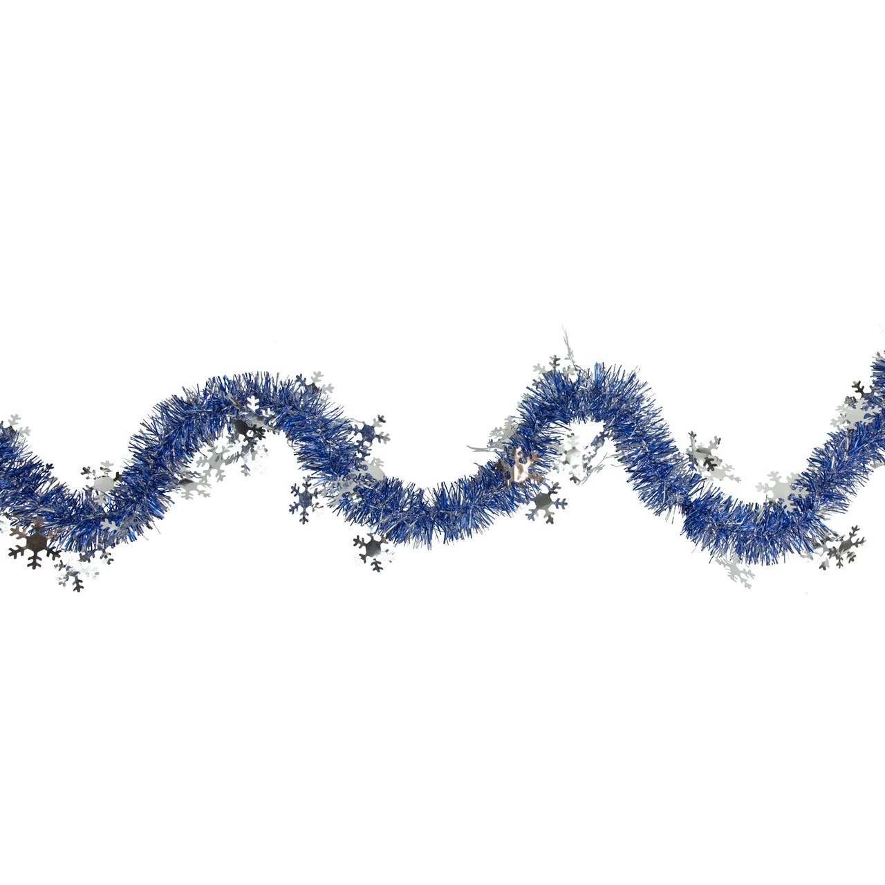 50' X 2" Royal Blue And Silver Christmas Tinsel Garland With Snowflakes - Unlit 3 50' X 2" Royal Blue And Silver Christmas Tinsel Garland With Snowflakes - Unlit