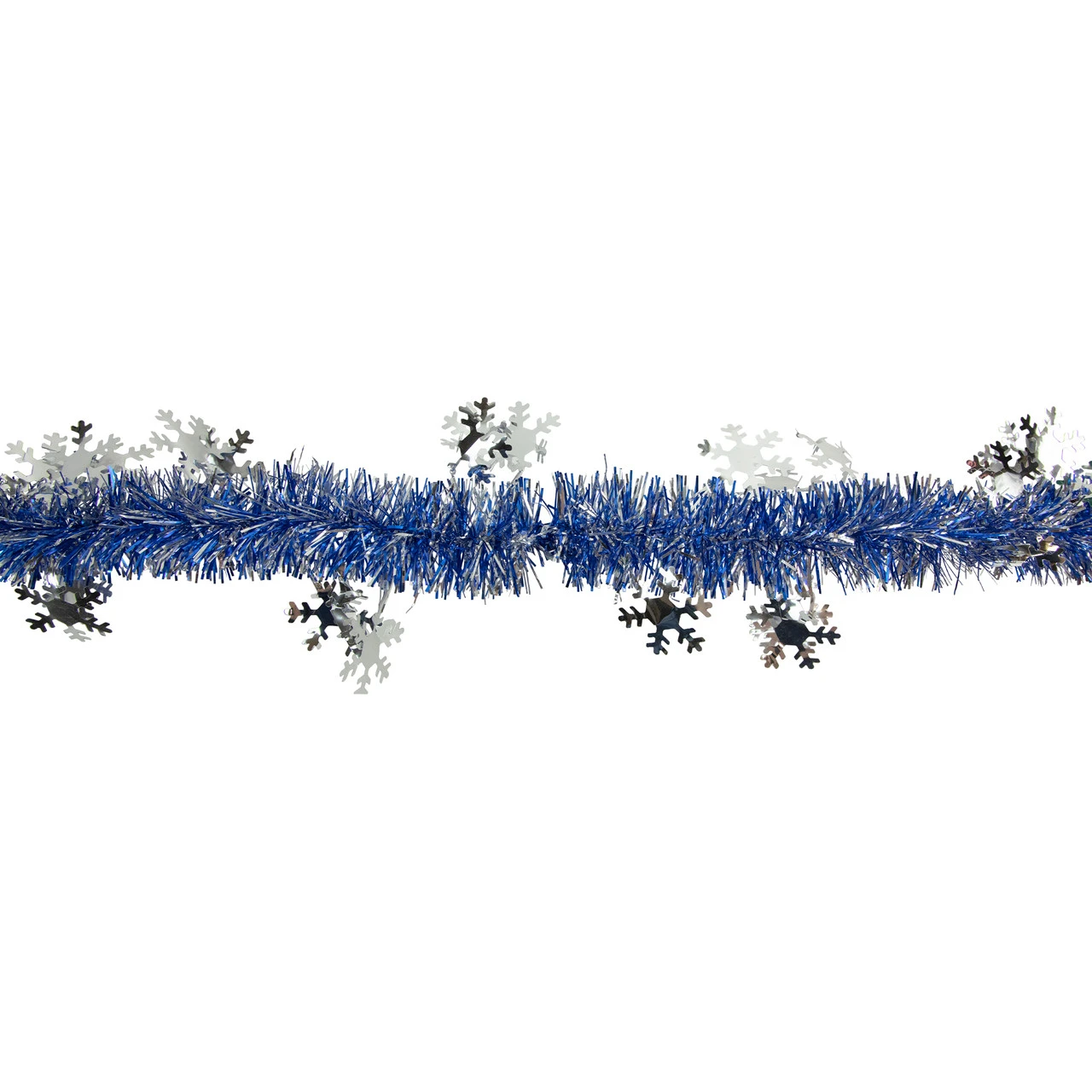 50' X 2" Royal Blue And Silver Christmas Tinsel Garland With Snowflakes - Unlit 5 50' X 2" Royal Blue And Silver Christmas Tinsel Garland With Snowflakes - Unlit - Image 3
