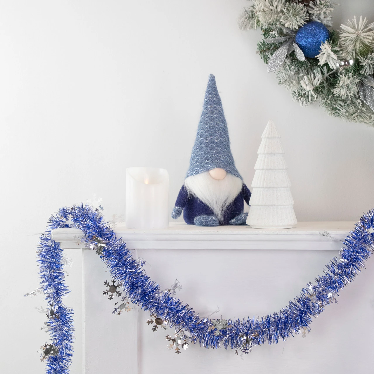 50' X 2" Royal Blue And Silver Christmas Tinsel Garland With Snowflakes - Unlit 4 50' X 2" Royal Blue And Silver Christmas Tinsel Garland With Snowflakes - Unlit - Image 2