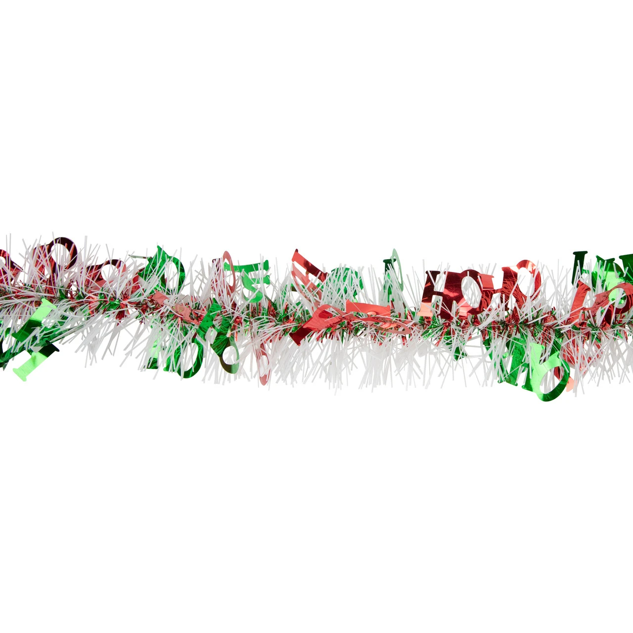 50' X 2.5" White, Red And Green Christmas HO HO HO Wrapped Tinsel Garland - Unlit 5 50' X 2.5" White, Red And Green Christmas HO HO HO Wrapped Tinsel Garland - Unlit - Image 3