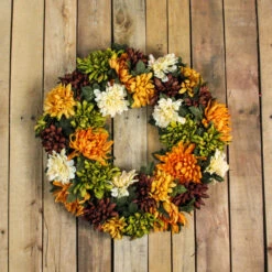 Autumn Orange And Green Chrysanthemum Artificial Thanksgiving Wreath - 19.5-Inch, Unlit -Optimal Christmas Shop northlight kji2015967 42849.1667570066