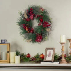 Autumn Harvest Pine, Berry And Pomegranate Wreath, 24 Inch, Unlit 7 Autumn Harvest Pine, Berry And Pomegranate Wreath, 24 Inch, Unlit -Optimal Christmas Shop northlight kji20x6888 4 77868.1667662299