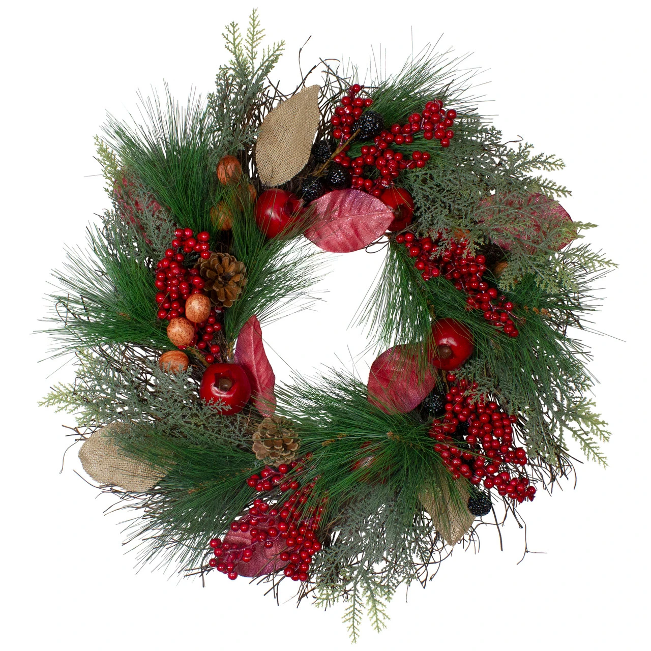 Autumn Harvest Pine, Berry And Pomegranate Wreath, 24 Inch, Unlit 3 Autumn Harvest Pine, Berry And Pomegranate Wreath, 24 Inch, Unlit