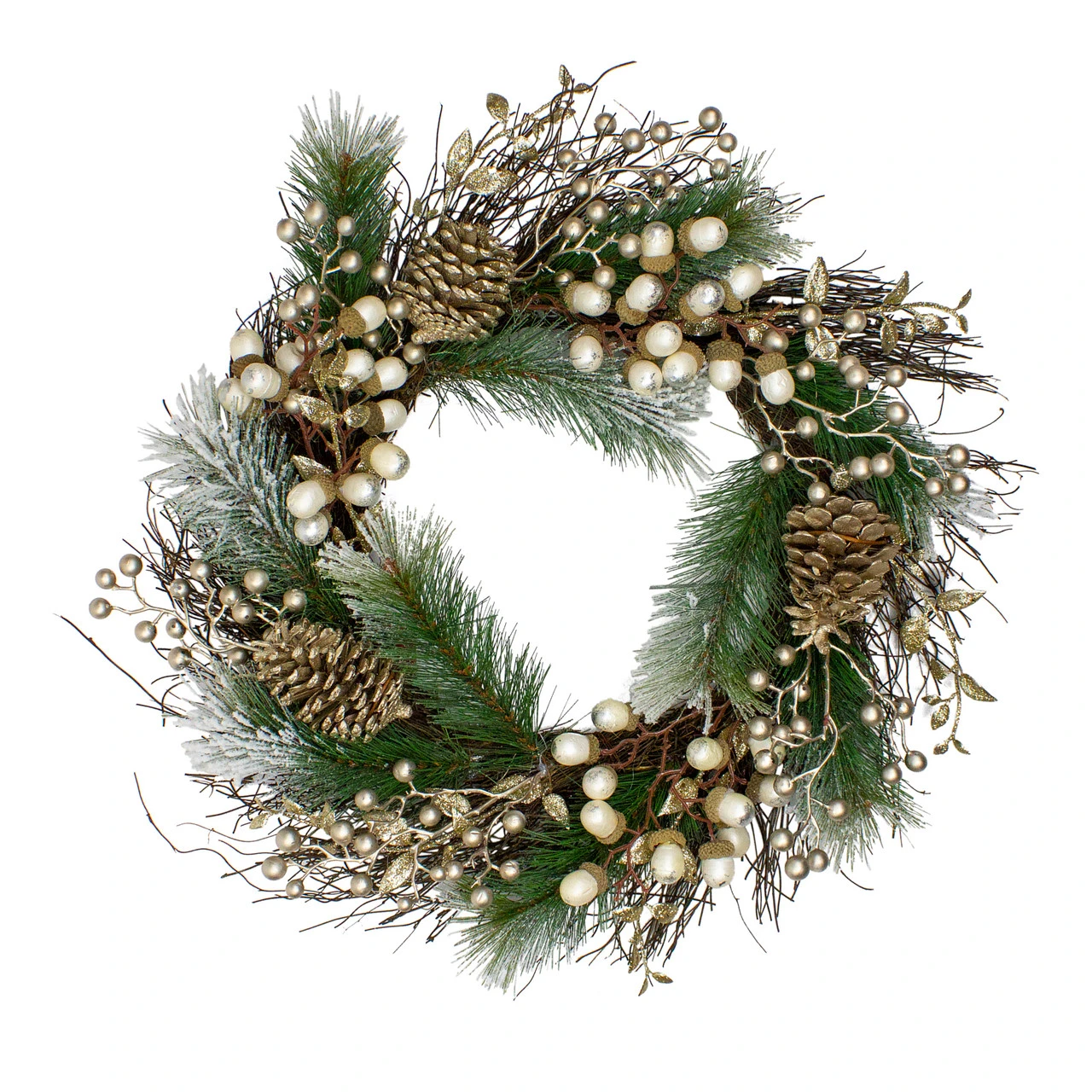 Acorn And Pine Cone Flocked Pine Needle Artificial Christmas Wreath - 22-Inch, Unlit 3 Acorn And Pine Cone Flocked Pine Needle Artificial Christmas Wreath - 22-Inch, Unlit
