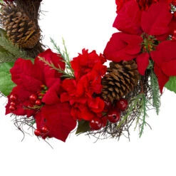 Red Poinsettia And Hydrangea Flowers With Berries Artificial Christmas Wreath - 24-Inch, Unlit -Optimal Christmas Shop northlight kji28197 2 42492.1667578459
