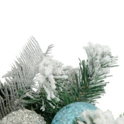 Flocked Pine With Teal And Silver Ornaments Artificial Christmas Wreath, 24-Inch, Unlit -Optimal Christmas Shop northlight kji82572 3 updated2022 46819.1667657669