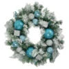 Flocked Pine With Teal And Silver Ornaments Artificial Christmas Wreath, 24-Inch, Unlit -Optimal Christmas Shop northlight kji82572 updated2022 21662.1667657668