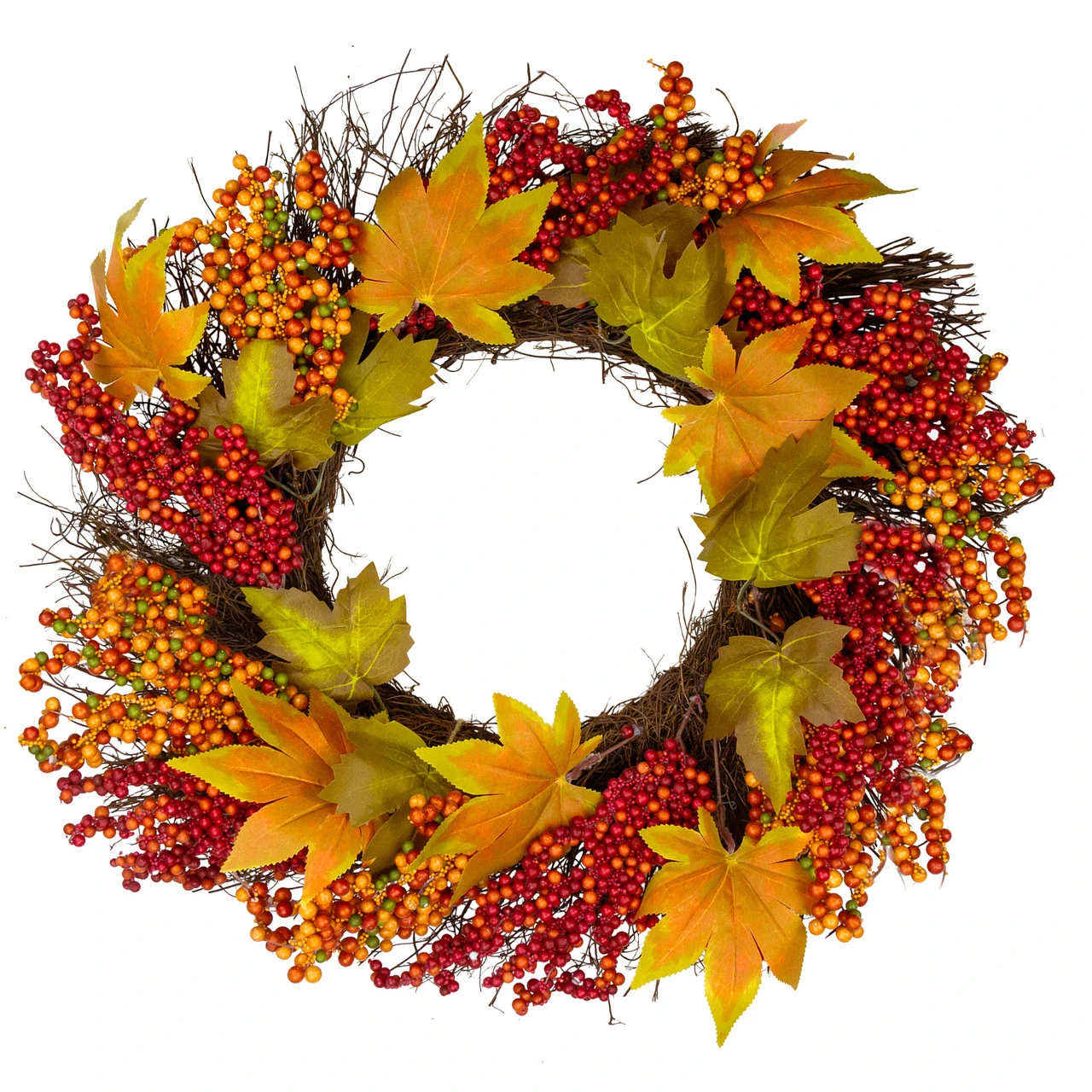 Maple Leaf And Berry Twig Artificial Fall Harvest Wreath, 22-Inch 3 Maple Leaf And Berry Twig Artificial Fall Harvest Wreath, 22-Inch