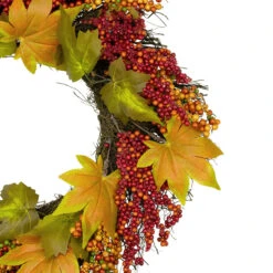 Maple Leaf And Berry Twig Artificial Fall Harvest Wreath, 22-Inch 8 Maple Leaf And Berry Twig Artificial Fall Harvest Wreath, 22-Inch -Optimal Christmas Shop northlight kji82584 2new 24955.1667488375