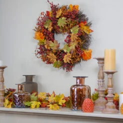 Maple Leaf And Berry Twig Artificial Fall Harvest Wreath, 22-Inch 7 Maple Leaf And Berry Twig Artificial Fall Harvest Wreath, 22-Inch -Optimal Christmas Shop northlight kji82584 3 53176.1667488374