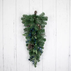 28" Mixed Pine And Blueberries Artificial Christmas Teardrop Swag - Unlit -Optimal Christmas Shop northlight kji85785 shiplap202 00665.1686339718
