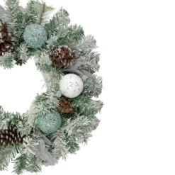 Flocked Pine With Blue And Silver Ornaments Artificial Christmas Wreath, 24-Inch, Unlit -Optimal Christmas Shop northlight kji85813 2 updated2022 62195.1667659838