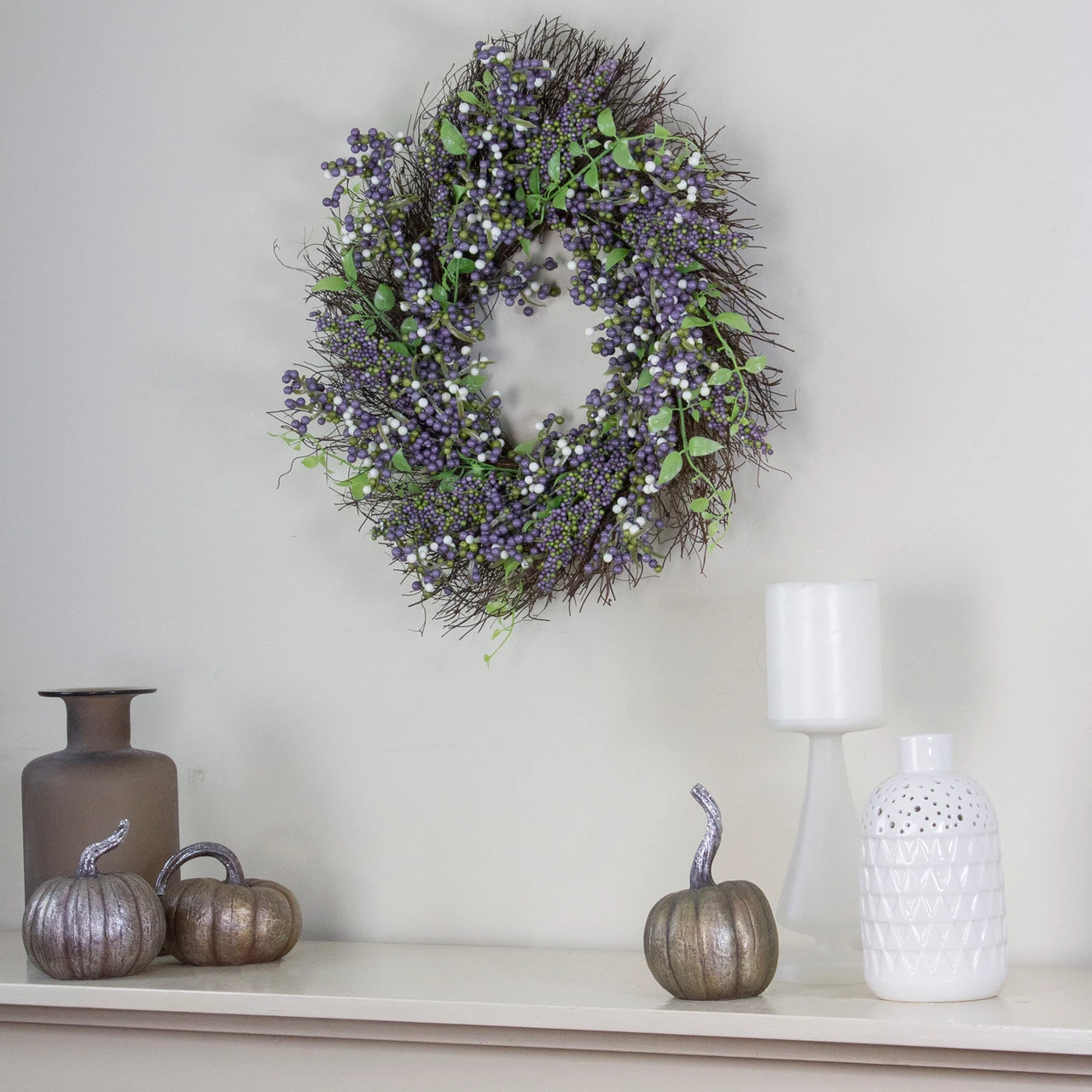 Purple Mini Berry Artificial Thanksgiving Wreath, 22-Inch Unlit 4 Purple Mini Berry Artificial Thanksgiving Wreath, 22-Inch Unlit - Image 2