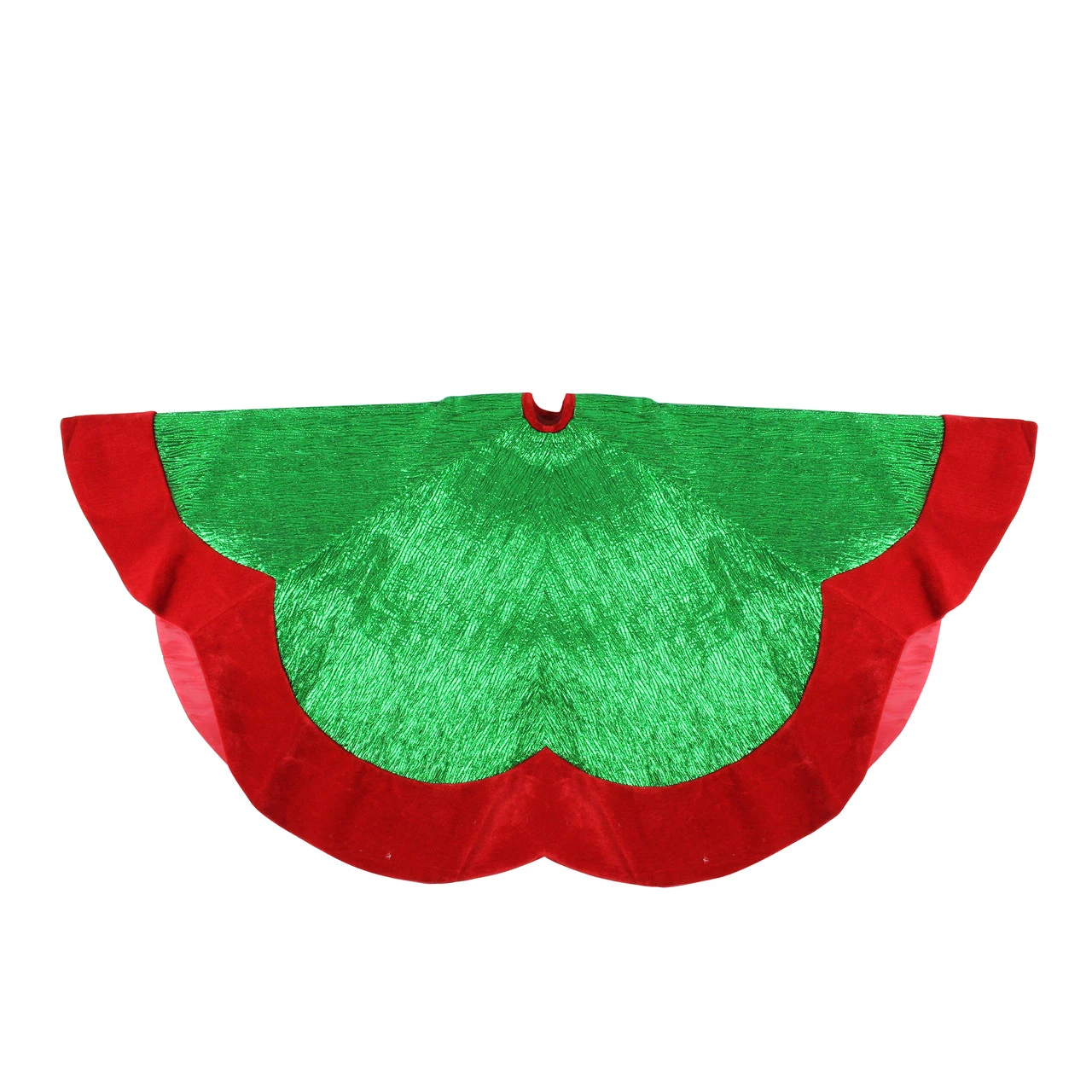 60" Metallic Green And Red Trim Scalloped Edge Christmas Tree Skirt 3 60" Metallic Green And Red Trim Scalloped Edge Christmas Tree Skirt
