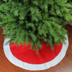 48" Red And White Traditional Christmas Tree Skirt With Border