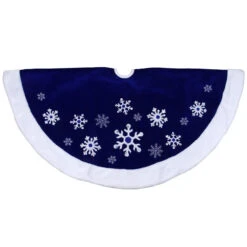 48" Blue Velveteen Snowflake Christmas Tree Skirt With Faux Fur Trim