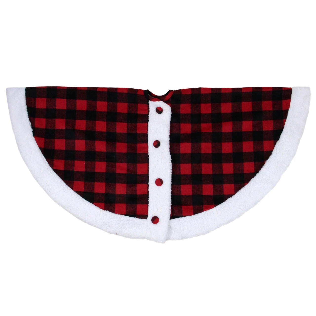 48" Black And Red Buttoned Buffalo Plaid Christmas Tree Skirt 4 48" Black And Red Buttoned Buffalo Plaid Christmas Tree Skirt - Image 2