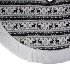 48" Black And White Knitted Reindeer Lodge Round Christmas Tree Skirt -Optimal Christmas Shop northlight l27905 1 54250.1667572667