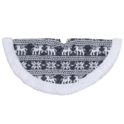 20" Gray Reindeer Lodge Mini Christmas Tree Skirt With Sherpa Trim