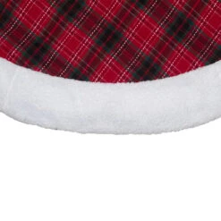 60" Red And Green Plaid Christmas Tree Skirt With White Sherpa Trim -Optimal Christmas Shop northlight l27930 01 73059.1667529980