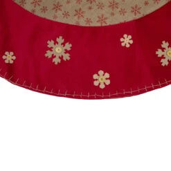 60" Burlap Glittered Snowflake Rustic Christmas Tree Skirt With Red Velvet Trim 7 60" Burlap Glittered Snowflake Rustic Christmas Tree Skirt With Red Velvet Trim -Optimal Christmas Shop northlight l27931 1 55525.1667529980