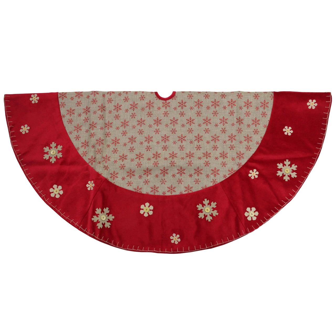 60" Burlap Glittered Snowflake Rustic Christmas Tree Skirt With Red Velvet Trim 4 60" Burlap Glittered Snowflake Rustic Christmas Tree Skirt With Red Velvet Trim - Image 2