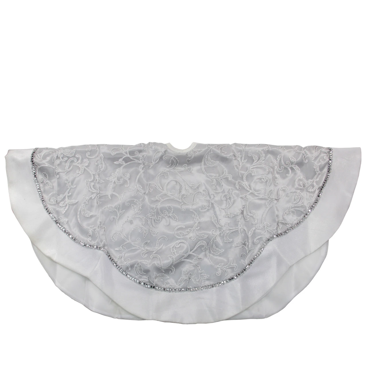 48" Silver And White Floral Trimmed Christmas Tree Skirt 4 48" Silver And White Floral Trimmed Christmas Tree Skirt - Image 2