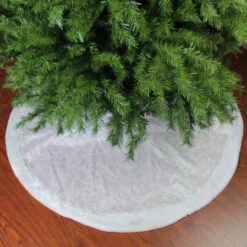 48" White Iridescent Glitter Snowflake Christmas Tree Skirt
