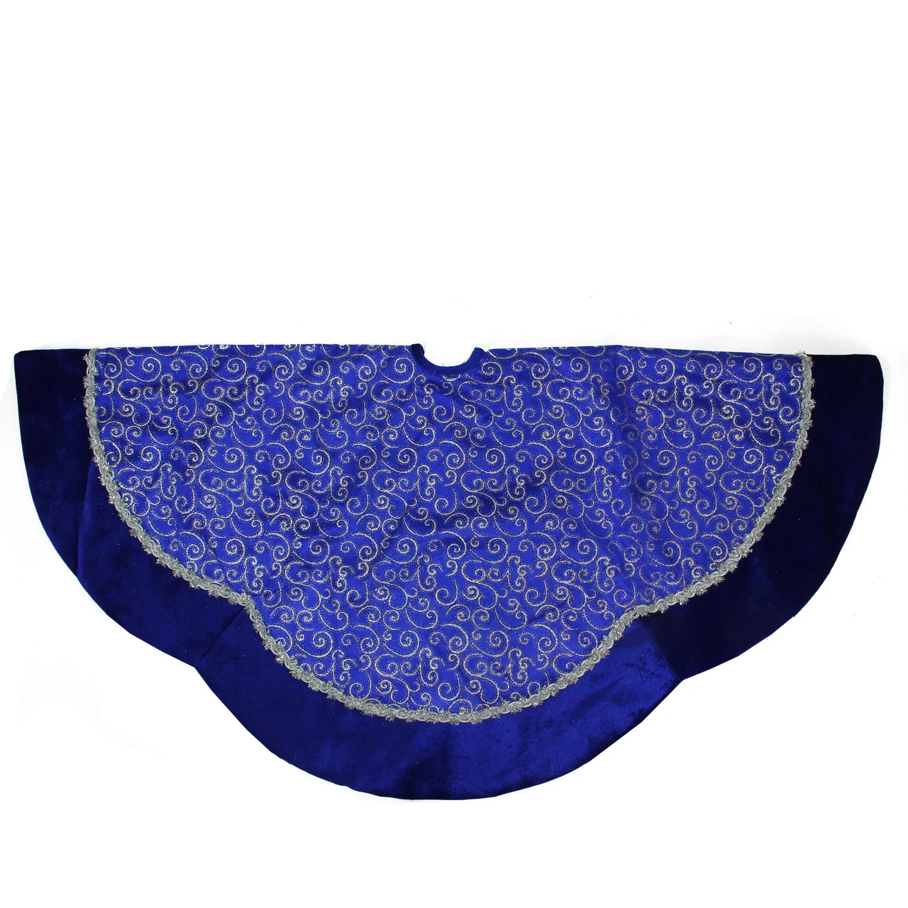 48" Royal Blue And Silver Swirl Christmas Tree Skirt With Scalloped Trim 4 48" Royal Blue And Silver Swirl Christmas Tree Skirt With Scalloped Trim - Image 2