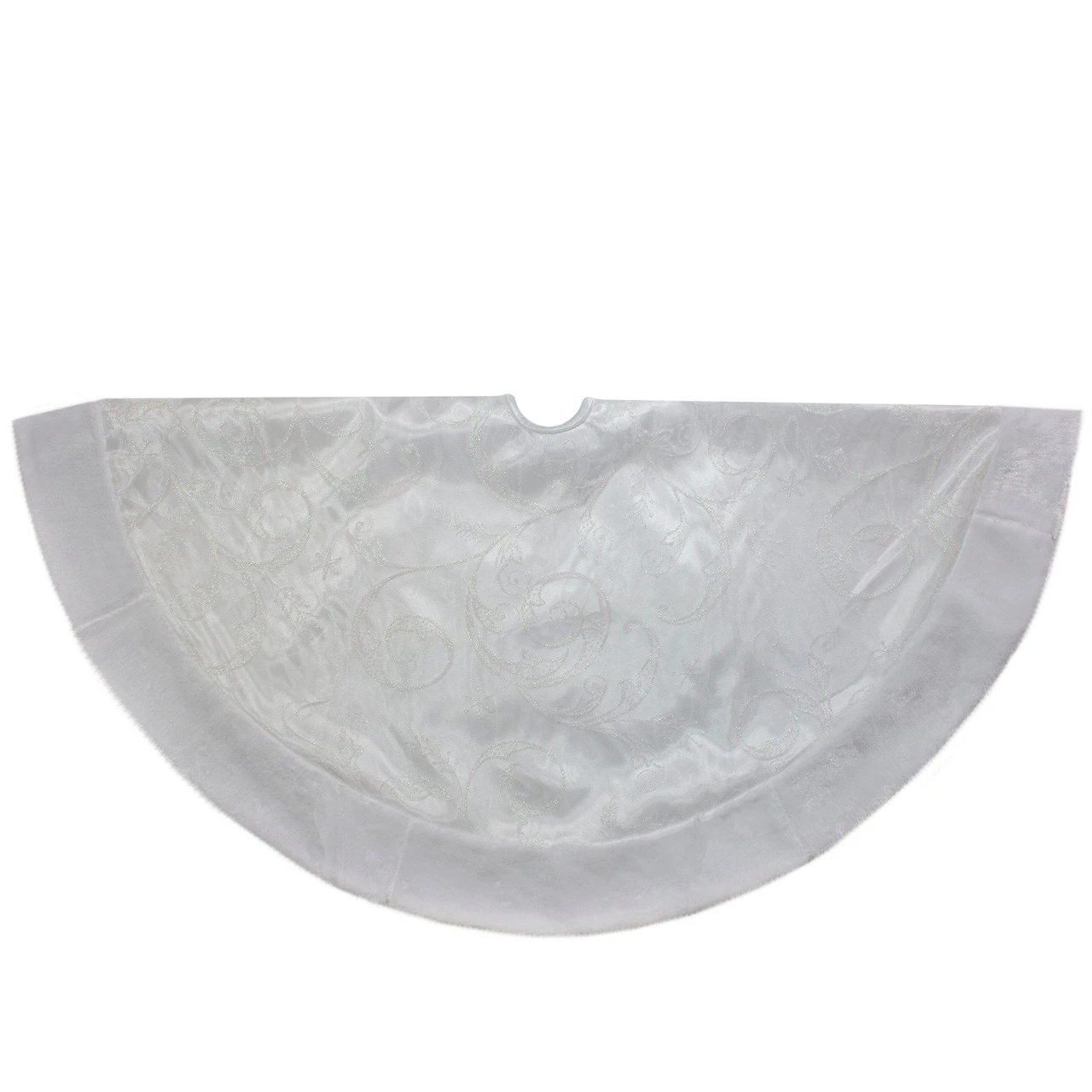 48-Inch White Sheer Organza With Faux Fur Trim Christmas Tree Skirt 3 48-Inch White Sheer Organza With Faux Fur Trim Christmas Tree Skirt