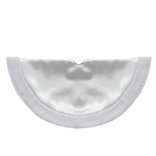 20-Inch White Satin Mini Christmas Tree Skirt With A Faux Fur Border