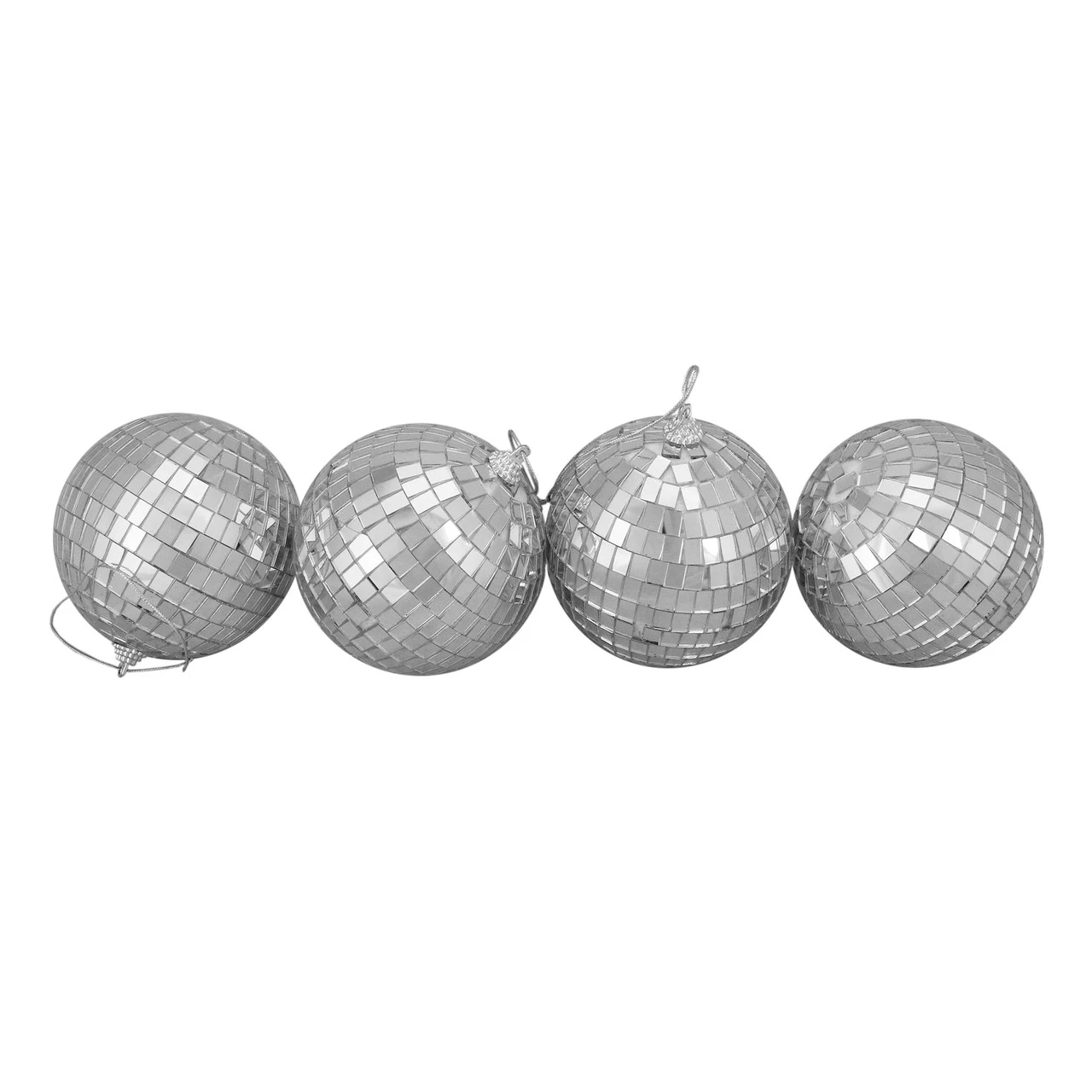 4ct Silver Splendor Mirrored Glass Disco Ball Christmas Ornaments 4" (100mm) 4 4ct Silver Splendor Mirrored Glass Disco Ball Christmas Ornaments 4" (100mm) - Image 2