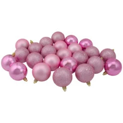 24ct Bubblegum Pink Shatterproof 4-Finish Christmas Ball Ornaments 2.5" (60mm)