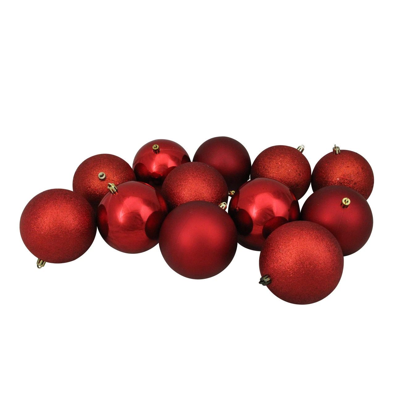 12ct Red Shatterproof 4-Finish Christmas Ball Ornaments 4" (100mm) 3 12ct Red Shatterproof 4-Finish Christmas Ball Ornaments 4" (100mm)