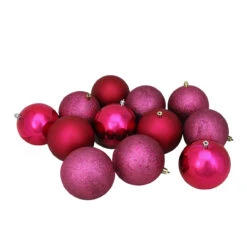 12ct Magenta Pink 4-Finish Shatterproof Christmas Ball Ornaments 4" (100mm)