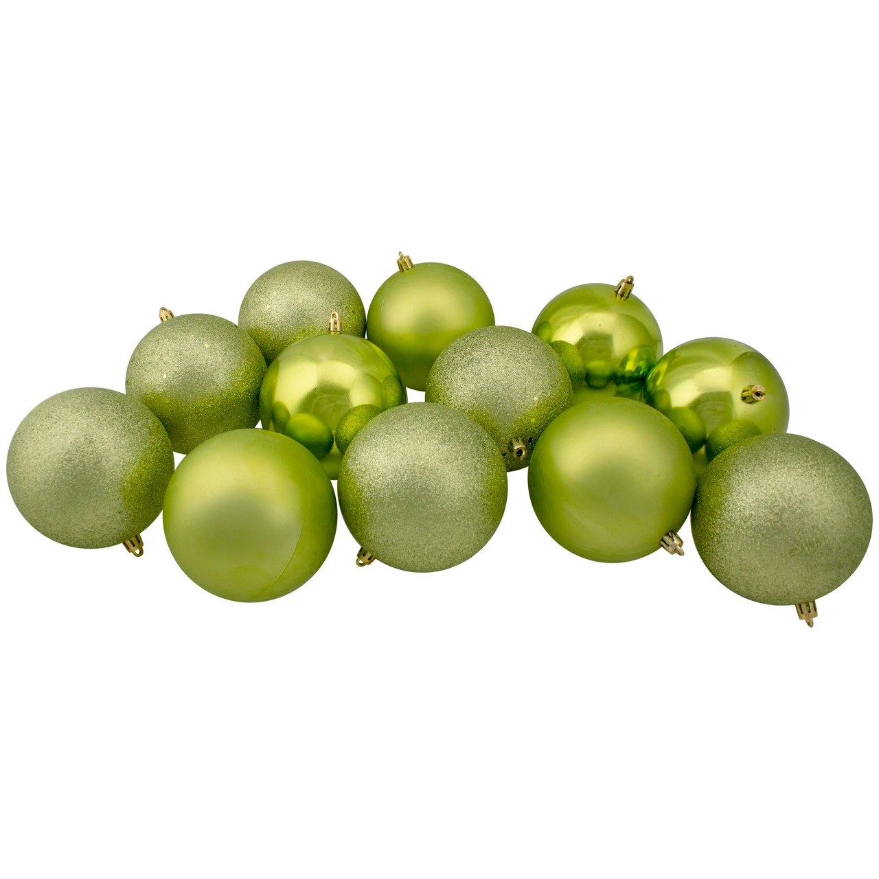 12ct Kiwi Green Shatterproof 4-Finish Christmas Ball Ornaments 4" (100mm) 3 12ct Kiwi Green Shatterproof 4-Finish Christmas Ball Ornaments 4" (100mm)