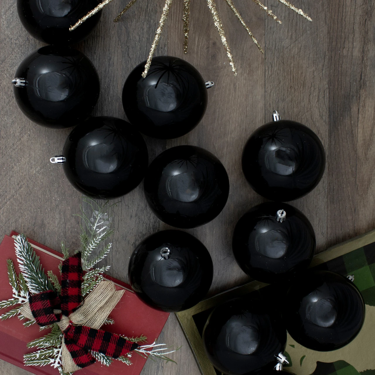 12ct Jet Black Shatterproof Christmas Ball Ornaments 4" (100mm) 4 12ct Jet Black Shatterproof Christmas Ball Ornaments 4" (100mm) - Image 2