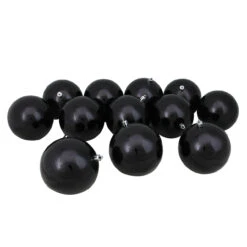 12ct Jet Black Shatterproof Christmas Ball Ornaments 4" (100mm)