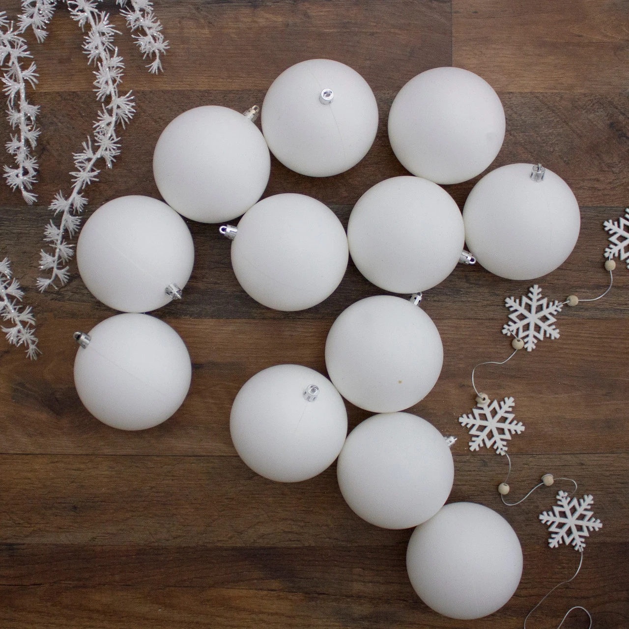 12ct Winter White Shatterproof Matte Christmas Ball Ornaments 4" (100mm) 4 12ct Winter White Shatterproof Matte Christmas Ball Ornaments 4" (100mm) - Image 2