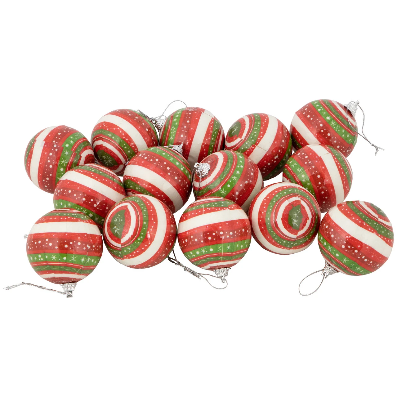 14-Piece Red, Green And White Striped Decoupage Christmas Ball Ornament Set, 2.25" (60mm) 3 14-Piece Red, Green And White Striped Decoupage Christmas Ball Ornament Set, 2.25" (60mm)