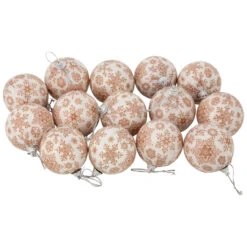 14-Piece Brown Snowflake Decoupage Christmas Ball Ornament Set, 2.25" (60mm)