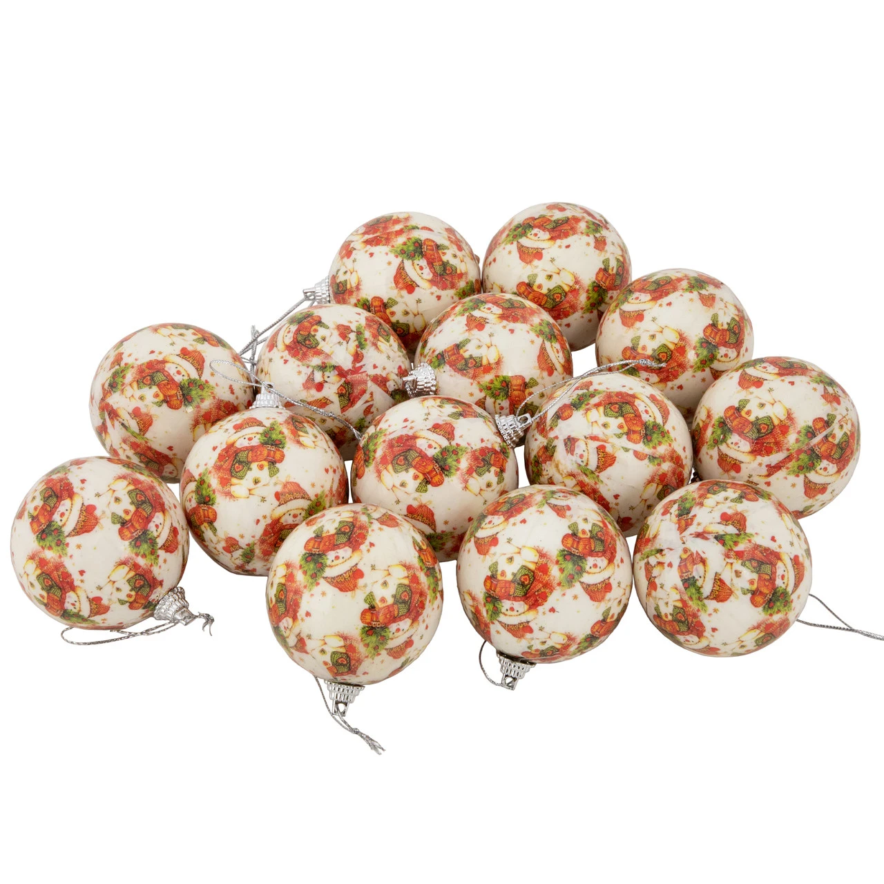 14-Piece Snowman Decoupage Christmas Ball Ornament Set, 2.25" (60mm) 3 14-Piece Snowman Decoupage Christmas Ball Ornament Set, 2.25" (60mm)