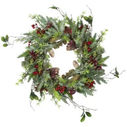 Frosted Pine And Berry Artificial Christmas Wreath, 25-Inch, Unlit
